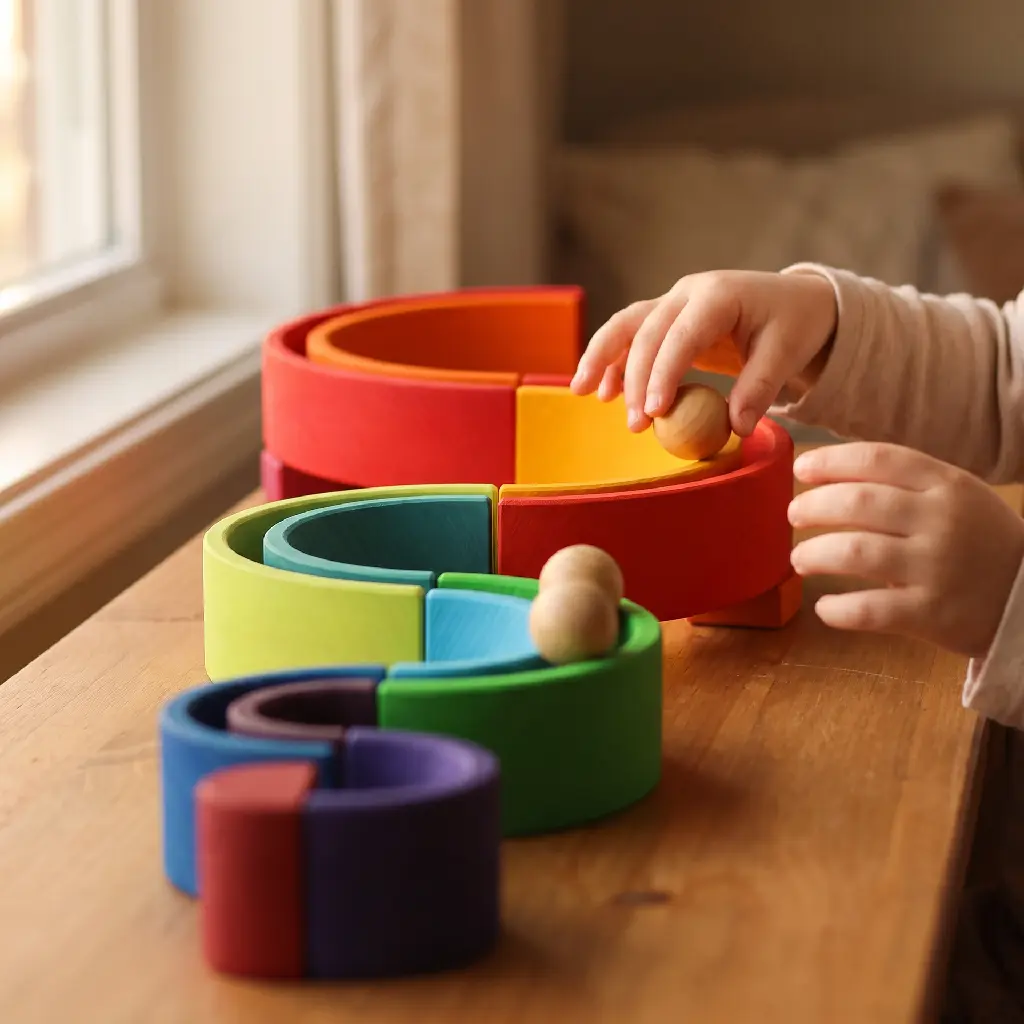Agent Image - Cinematic close-up of a small child_s hands gently guiding a small wooden ball down th.webp